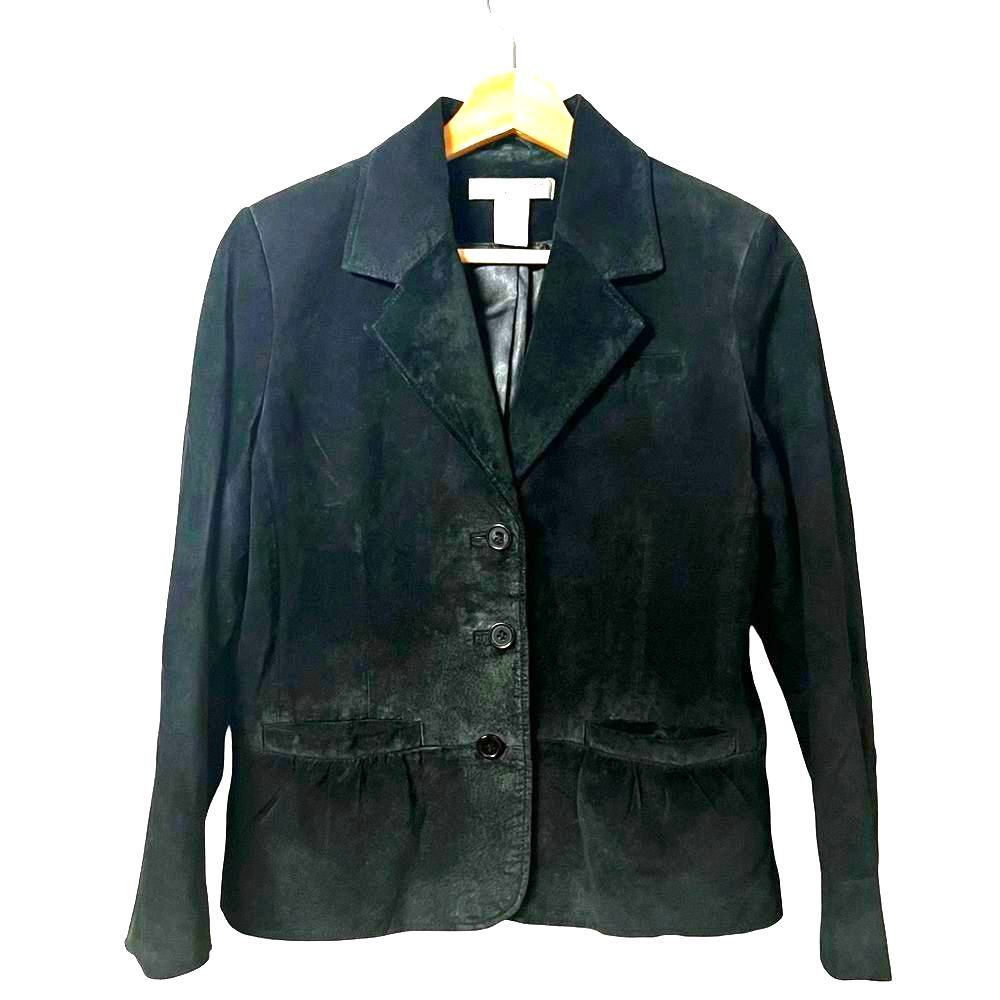 Pursuits Ltd Black Suede Blazer Jacket Sz PM Minimalist Capsule Classic Career